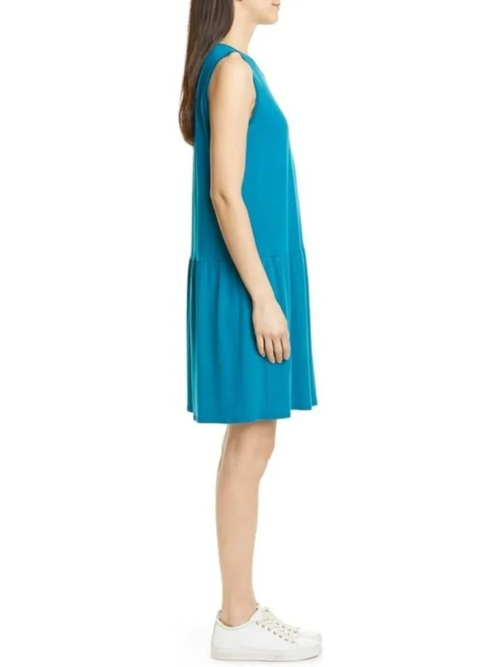 Eileen Fisher Sleeveless Drop Waist Tencel Stretch Jersey Dress Jasper MEDIUM - Picture 4 of 5